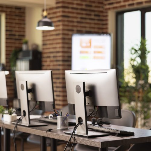 modern office with empty workstations